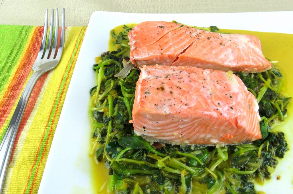 Steamed-Salmon-Garlicky-Greens